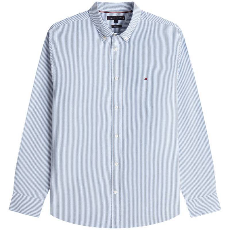 Tommy Hilfiger Shirts Men's Blue White Stripes 0A4 Lapel Moderate Shirt