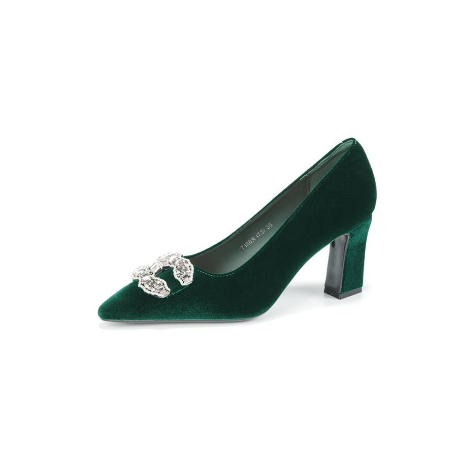 Lanza Velvet Rhinestone Embellished Refined Pointed Toe Leg Lengthening Date Commute Atmosphere Versatile Single Item
