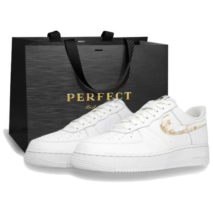 Nike Nike Air Force 1 Gilded Height Increasing Abrasion Resistant Slip Resistant Low top Skateboard Shoes Men's Black Gold