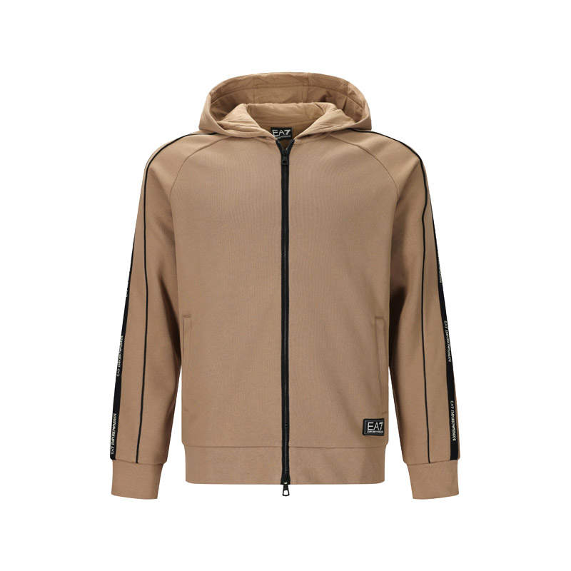 EMPORIO ARMANI Logo Decorative Stickers & Labels, Fleece Lined, Hooded Zippers Casual Sweatshirt Men's Camel