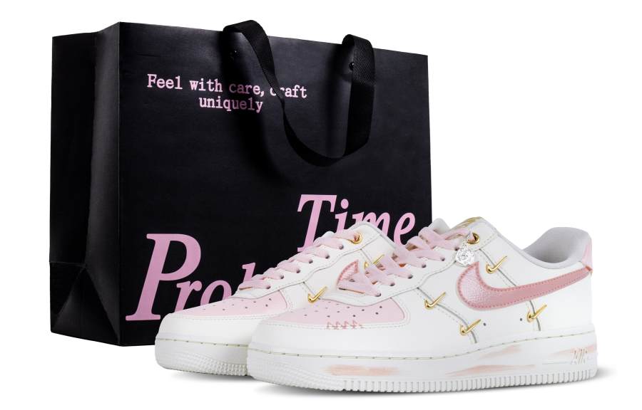 Nike Nike Air Force 1 Peach Oolong Abrasion Resistant Low top Skateboard Shoes Women's White Pink