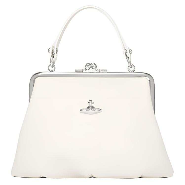 Vivienne Westwood Granny Frame Polyurethane With Cotton Handbag Women's Ecru