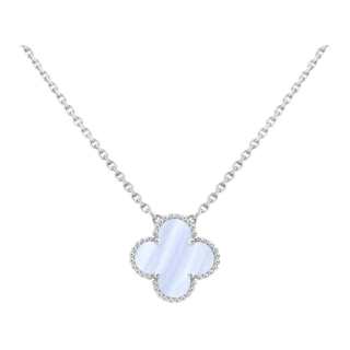 Van Cleef & Arpels Alhambra 18K Gold Chalcedony Necklaces Unisex White Gold