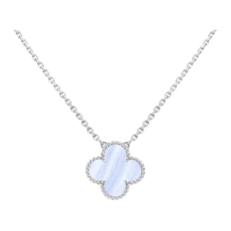 Van Cleef & Arpels Alhambra 18K Gold Chalcedony Necklaces Unisex White Gold