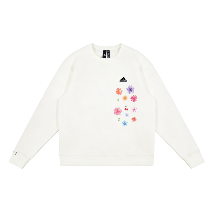 Adidas Adidas LABEL Solid Color Logo Printed Pattern Crew Neck Fleece Lined Pullover Long Sleeved Classic Casual Sweatshirt