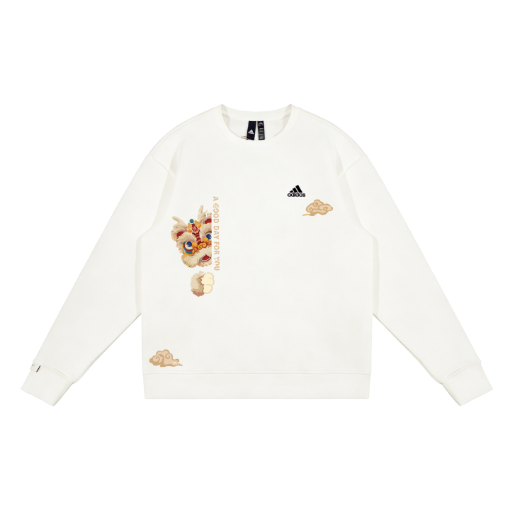 Adidas Adidas LABEL Solid Color Logo Printed Pattern Crew Neck Fleece Lined Pullover Long Sleeved Classic Sporty Style Casual
