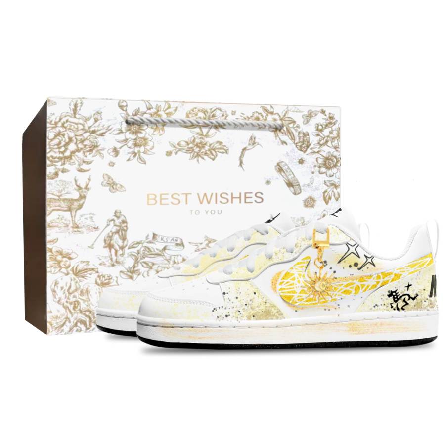 Nike Nike Court Borough Synthetic Leather Abrasion Resistant Abrasion Resistant Low top Kids' Skateboarding Shoes White Gold