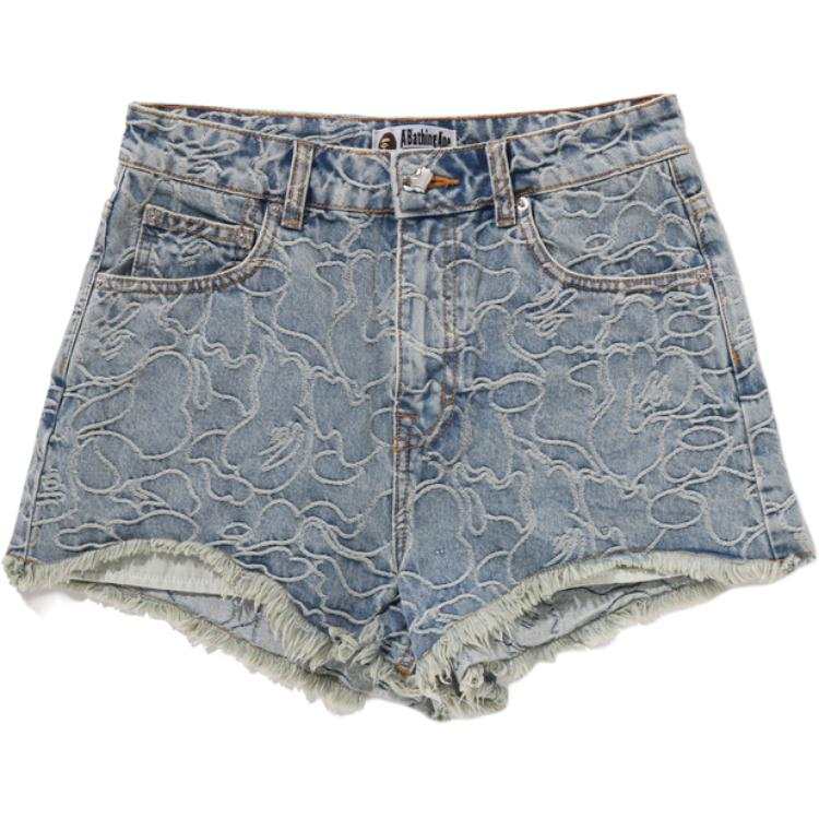 A BATHING APE A Bathing Ape Embroidered Raw-Hem Denim Shorts