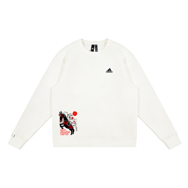 Adidas Adidas LABEL Minimalist Style Everyday Solid Color Logo Printed Pattern Crew Neck Fleece Lined Pullover Long Sleeved