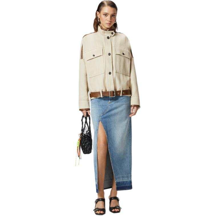 PINKO Side Slit Midi Denim Skirt