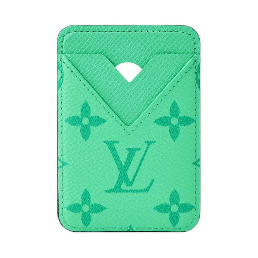 LOUIS VUITTON Monogram Coated Canvas With Taigarama Cow Leather Card Holder Men's Mint Green