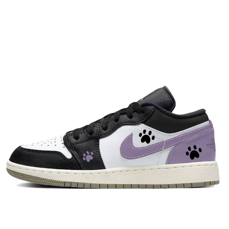 Jordan Jordan Air Jordan 1 Purple Sticky Rice Cute Paw Slip Resistant Abrasion Resistant Low top Children's Basketball Shoes