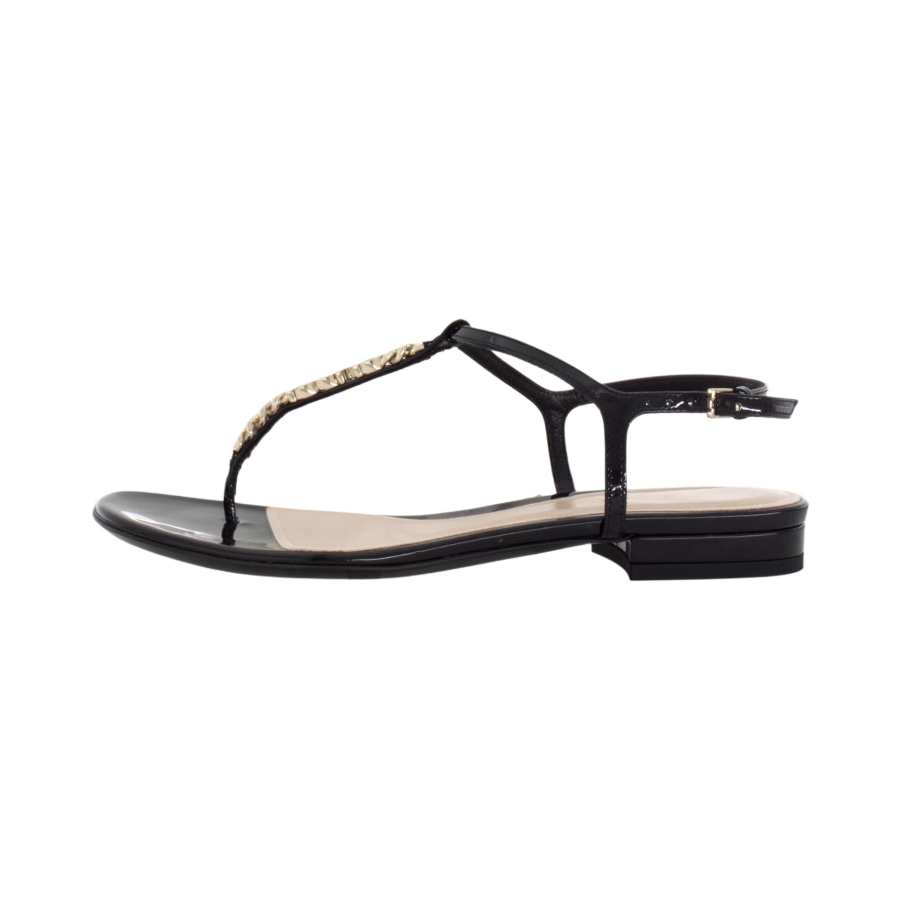 GUCCI Signoria 24 Spring Summer Collection Patent Leather One Strap Sandals 1.5cm Women's Black