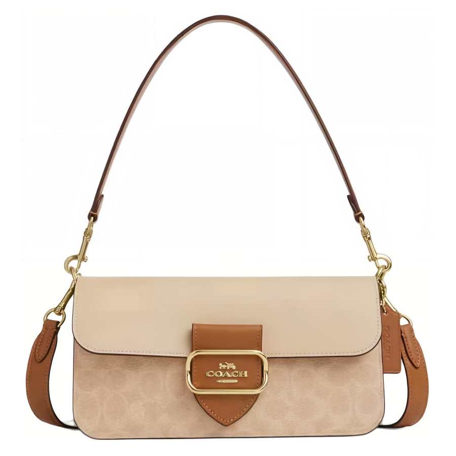 COACH Morgan Artificial Leather Crossbody Handbag, Shoulder Bag Large Women's Sand Yellow & Brown