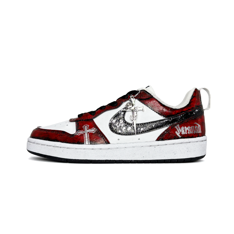 Nike Nike Court Borough Silver Foil Red Gothic, Punk Synthetic Leather Slip Resistant Low top Kids' Skateboarding Shoes