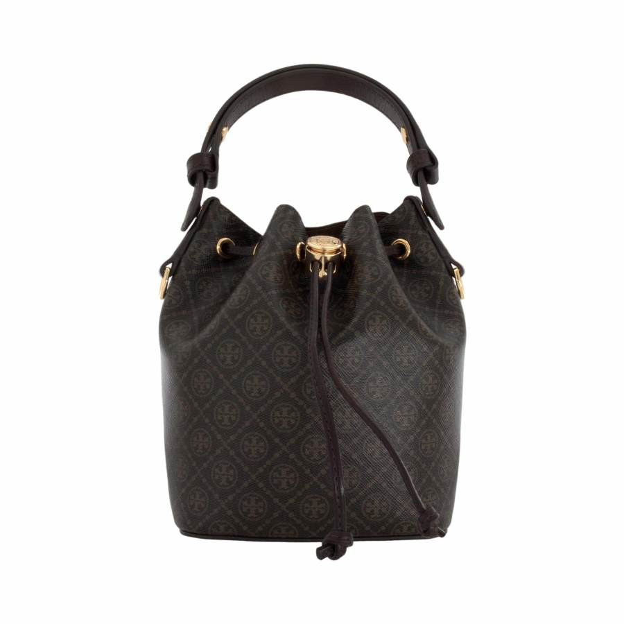 TORY BURCH T Monogram Coated Canvas Mini Bucket Bag French Press