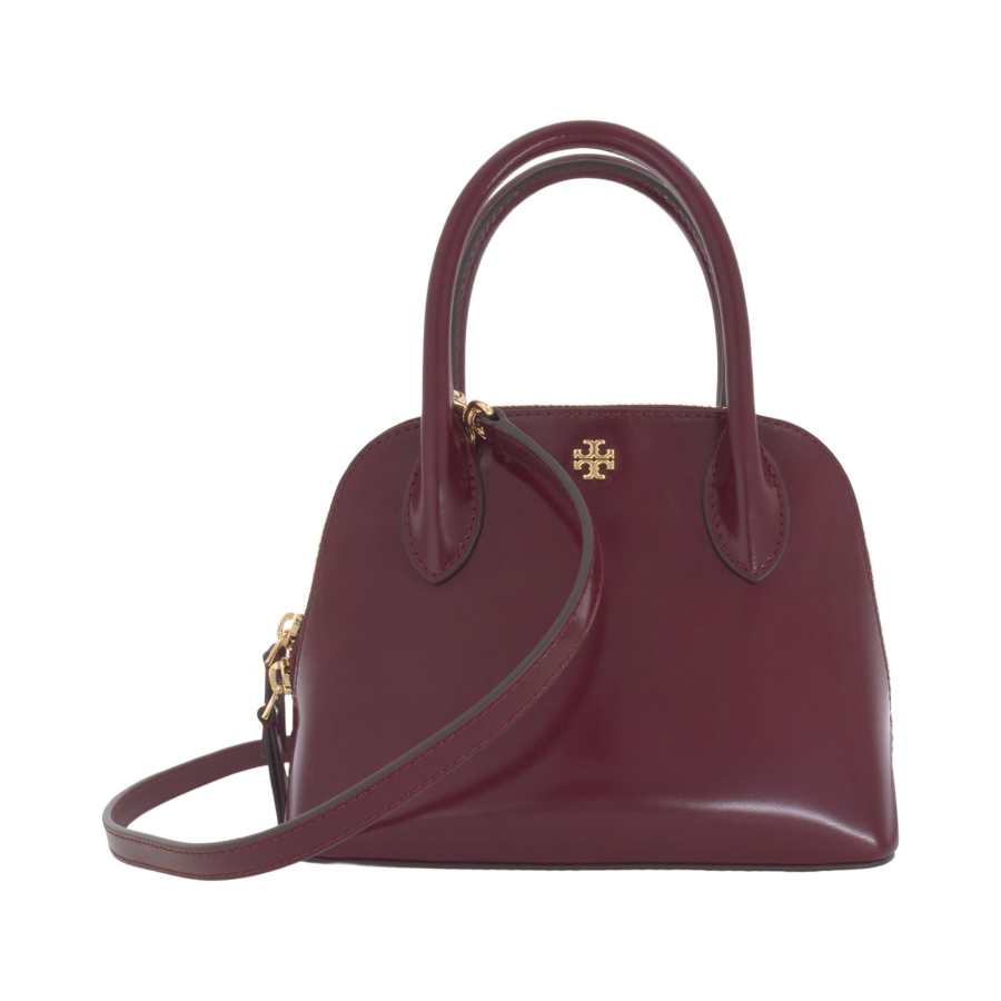 TORY BURCH Emerson Lacquered Finish Cow Leather Dome Bag Handbag Mini Women's Burgundy