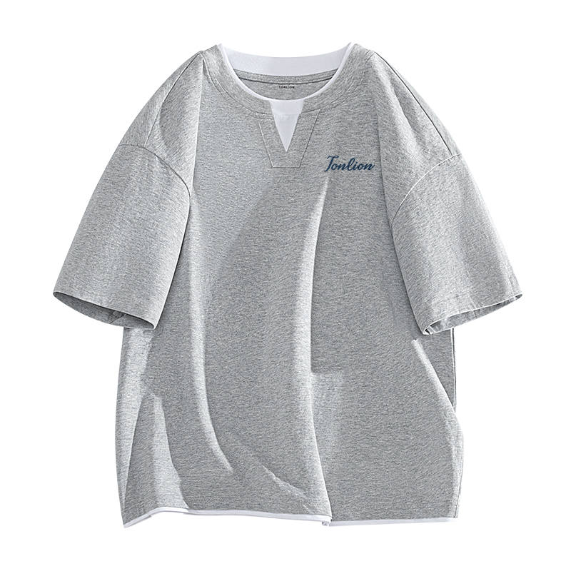 Tonlion T Shirts Unisex Crew Neck Moderate Mock Two Piece