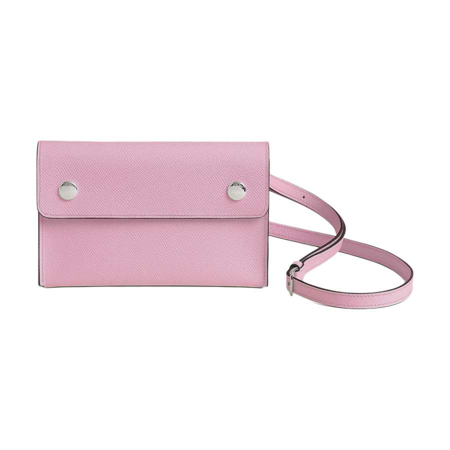HERMES Hermèsnap Epsom Leather Wallet, Shoulder Bag 19 Women's X9 Mauve Sylvestre Mallow Purple/Forest Purple