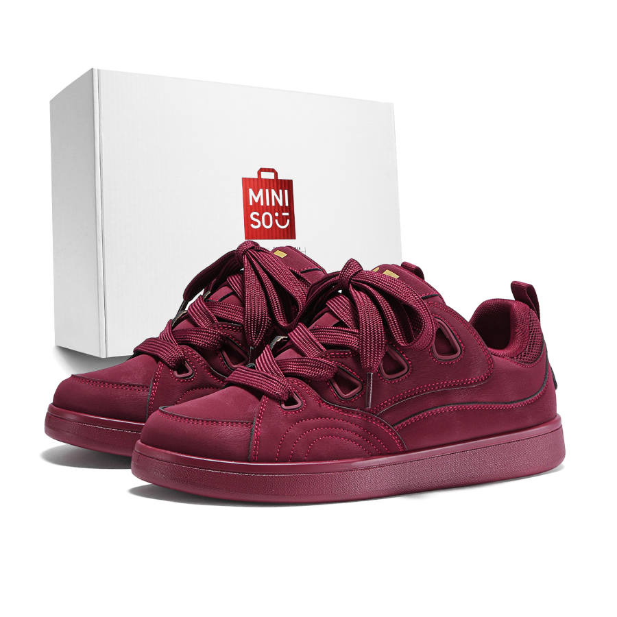MINISO Skateboard Shoes Unisex Low Top Burgundy/Earth Yellow