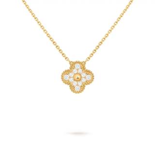Van Cleef & Arpels Alhambra 18K Gold Diamond Necklaces Unisex Gold