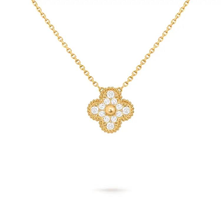 Van Cleef & Arpels Alhambra 18K Gold Diamond Necklaces Unisex Gold