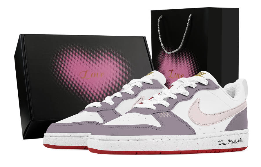 Nike Nike Court Borough Private Seal, Heart Box Abrasion Resistant Low top Skateboard Shoes Unisex White Purple Pink