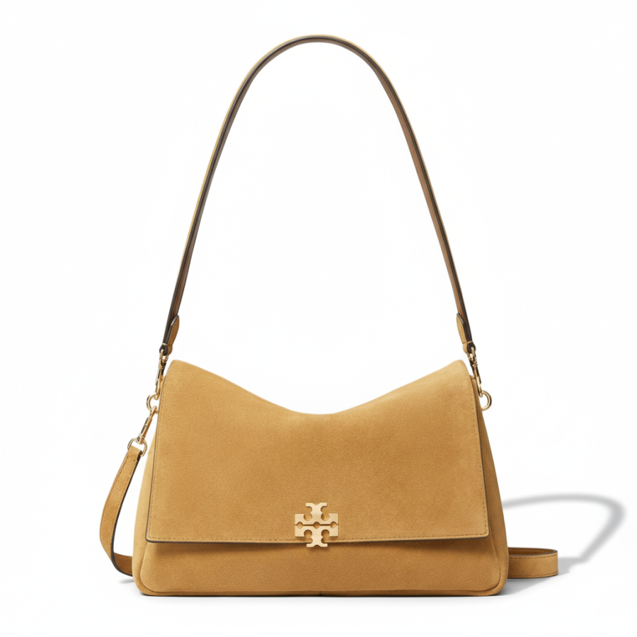 TORY BURCH Leather Trim Shoulder Bag Small Women's Wild Tobacco