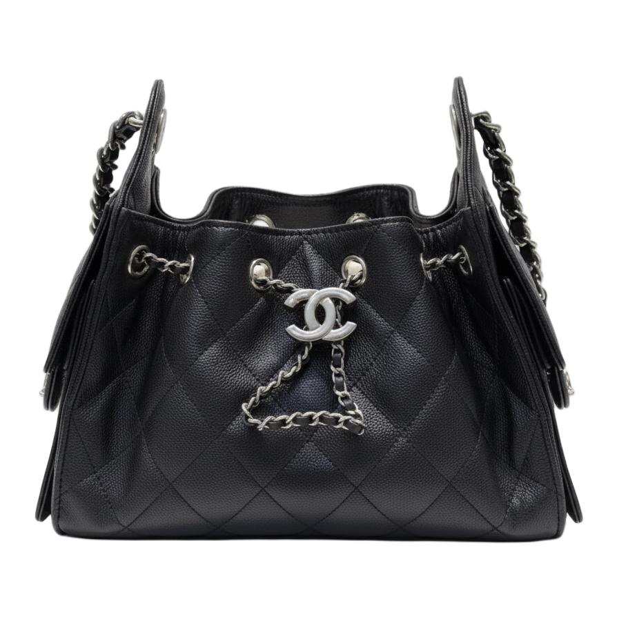CHANEL 25Bag Grain Cow Leather Material Silver Tone Buckle Shoulder Bag Mini Women's Pearlescent Blue