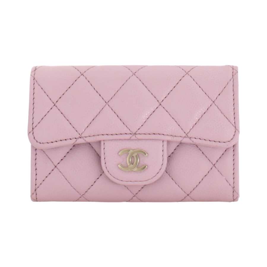 CHANEL 24A Grain Litchi Grain Cow Leather Card Holder Women's Pink