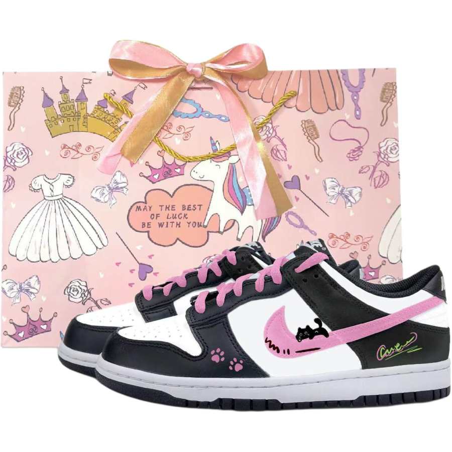 Nike Nike Dunk Low top Skateboard Shoes White Black Pink Teenagers