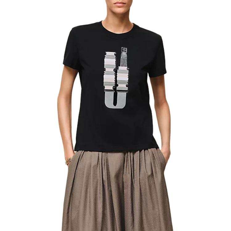 HERMES T Shirts Women's Black Crew Neck Moderate Other