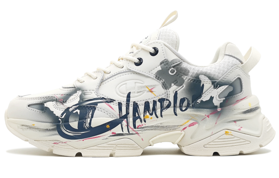 Champion Champ 19 Street Butterfly Ink Wash Leather Cushioning Abrasion Resistant Low top Chunky Sneakers Unisex