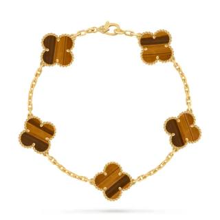 Van Cleef & Arpels Alhambra 18K Gold Tiger's Eye Stone Bracelets Unisex Gold
