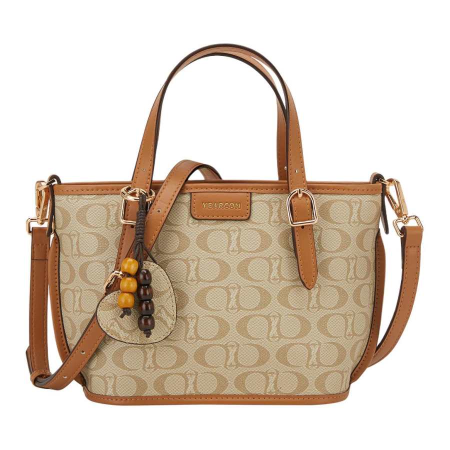YEARCON PVC Artificial Leather With Synthetic Leather Crossbody Handbag Women's Apricot/Green