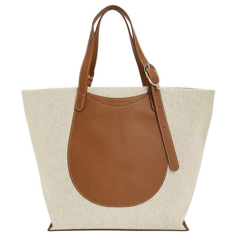 LONGCHAMP Le Foulonné Spot Cotton Canvas Tote Bag, Shoulder Bag Large Women's Caramel