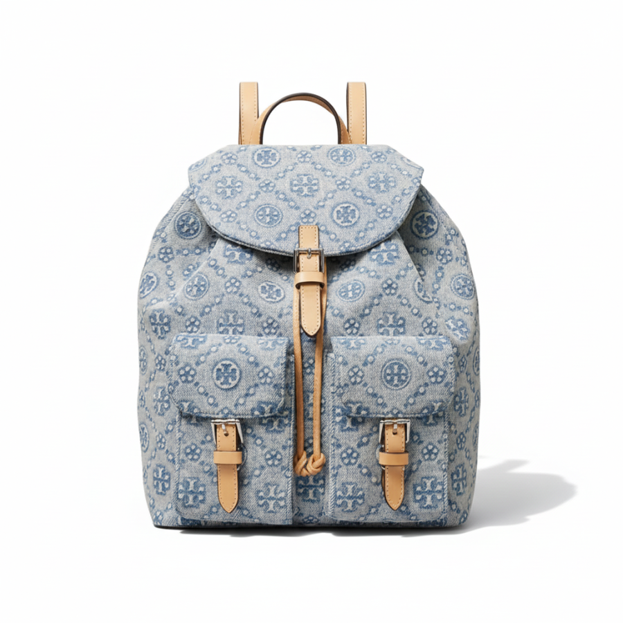 TORY BURCH TORY BURCH T Monogram Cotton Backpack Medium Women's Light Blue