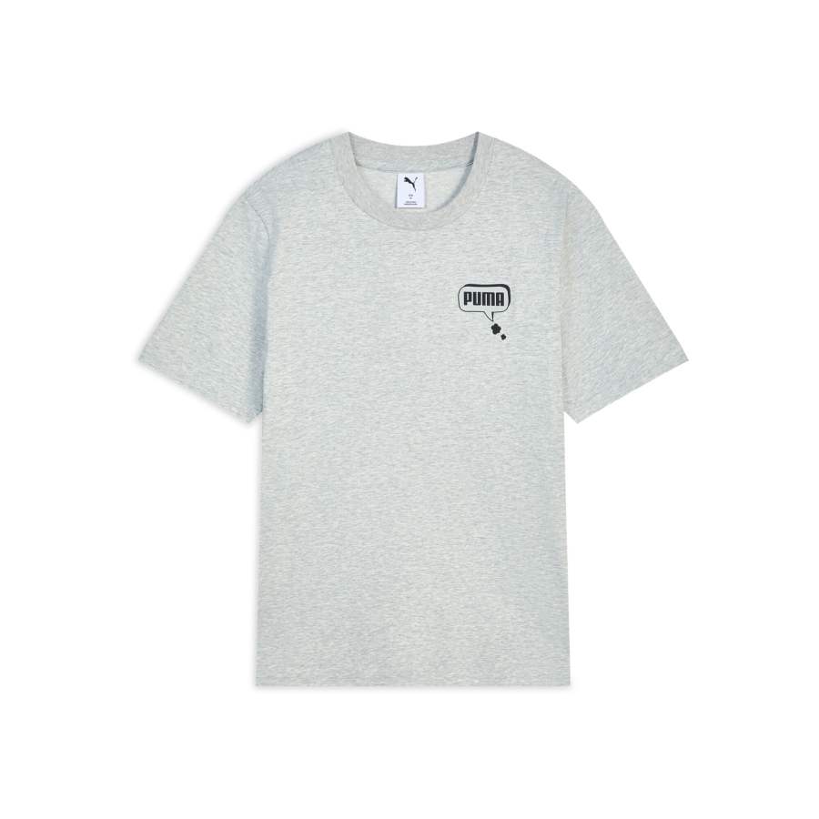 PUMA T Shirts Unisex Light Mixed Gray Crew Neck Moderate Straight Fit