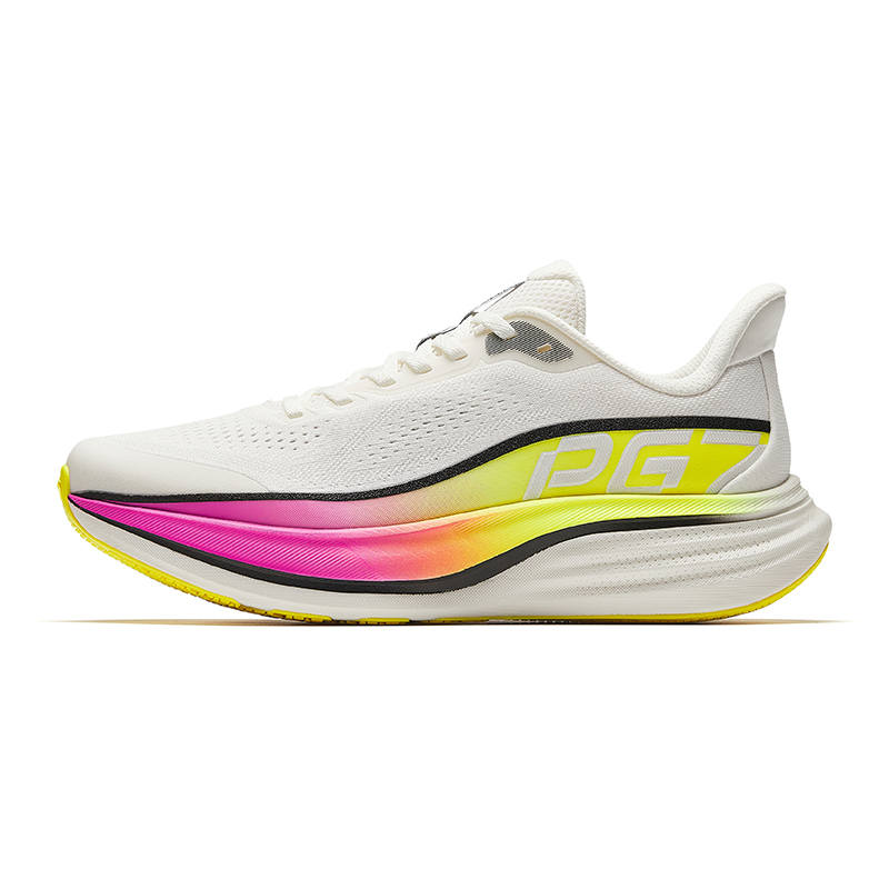 ANTA Anta Textile, Rubber Low top Running Shoes Men's Ivory White/Basic Black/Fluorescent Highlighter Yellow