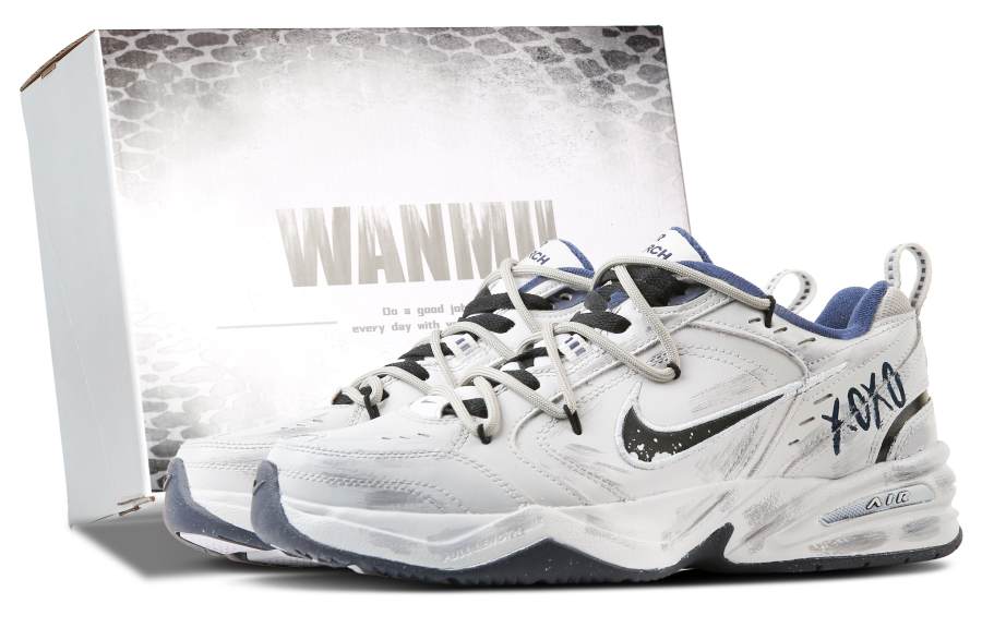 Nike Nike Air Monarch 4 Graffiti Storm Abrasion Resistant Slip Resistant Low top Chunky Sneakers Unisex White Gray