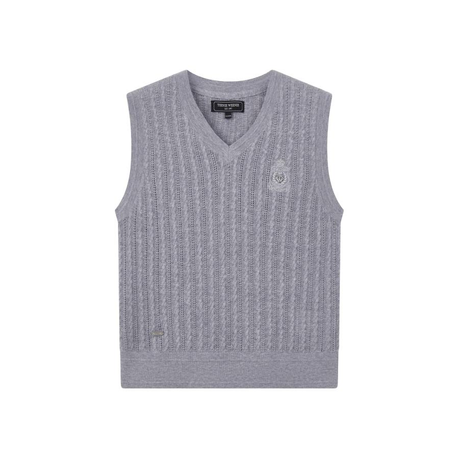 Teenie Weenie Vests Women's Gray V Neck Moderate Knitted Fabric