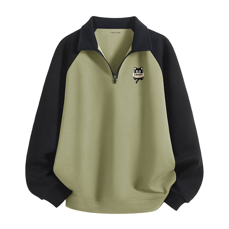 Tonlion Sweatshirts Unisex Stand Collar Moderate Regular