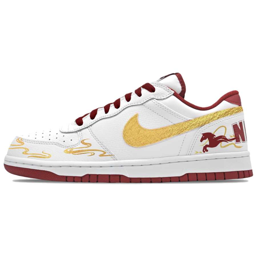 Nike Nike Big Golden Horse Rides The Flames Slip Resistant Abrasion Resistant Low top Skateboard Shoes Unisex White Red