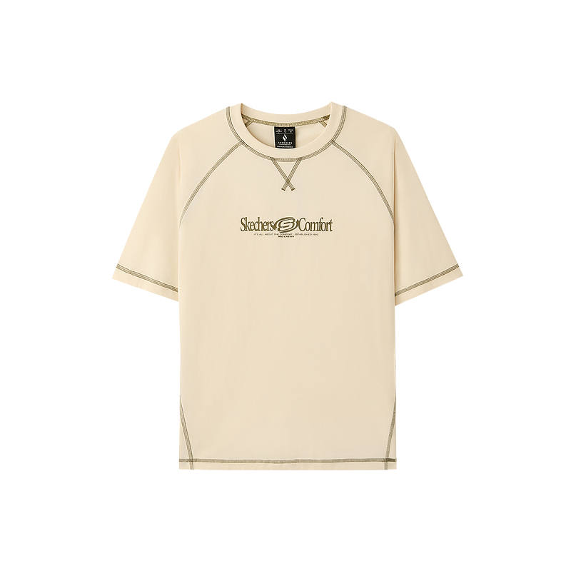 Skechers T Shirts Unisex Ivory White 001J Crew Neck Moderate