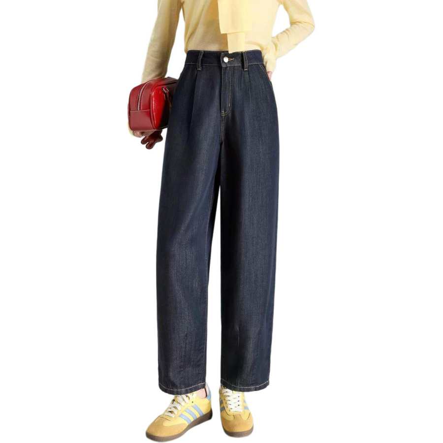 Tonlion Casual Pants Women's Dark Blue Moderate Straight Fit Pants
