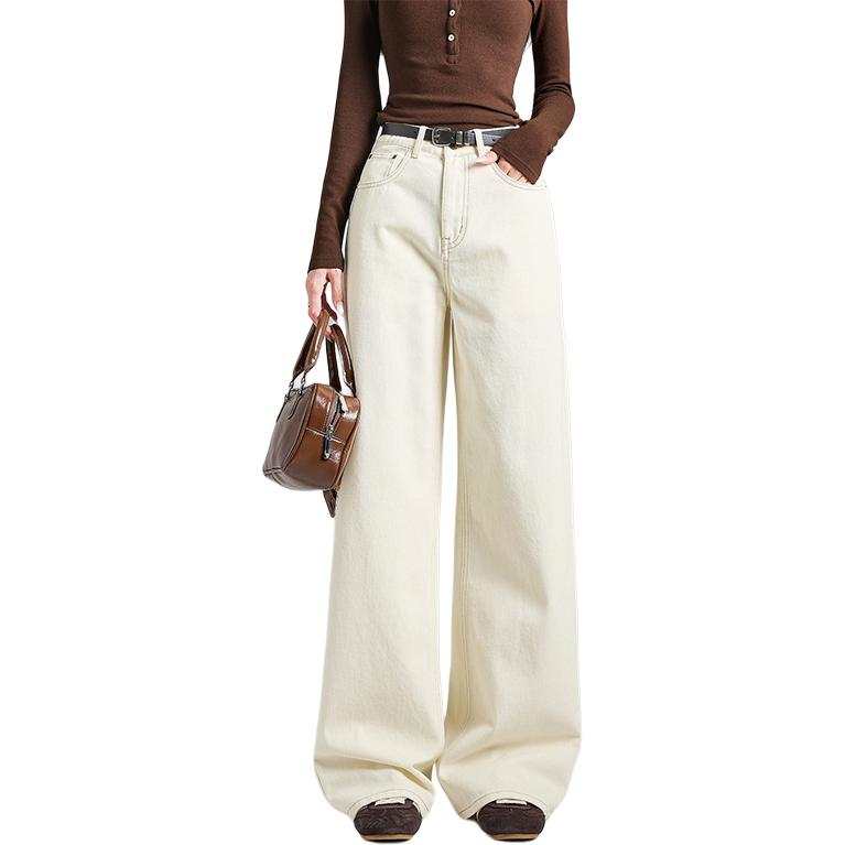 Tonlion Casual Pants Women's Ecru Moderate Wide Leg Pants