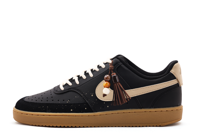 Nike Nike Court Vision Low Synthetic Leather Low top Skateboard Shoes Unisex Black Yellow