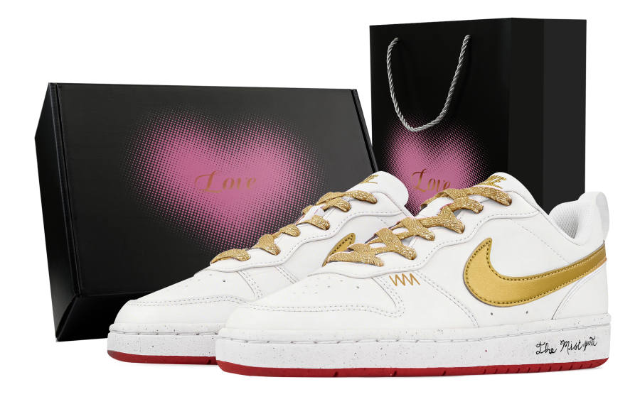 Nike Nike Court Borough Gold Bar Cake, Heart Box Abrasion Resistant Slip Resistant Low top Skateboard Shoes Unisex Gold