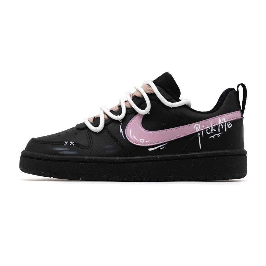 Nike Nike Court Borough Graffiti Love Letter Leather Low top Kids' Skateboarding Shoes Black Teenagers