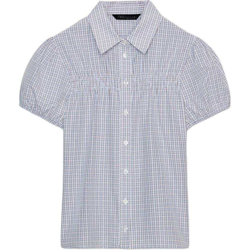 ZARA Shirts Women's Brown Blue Lapel